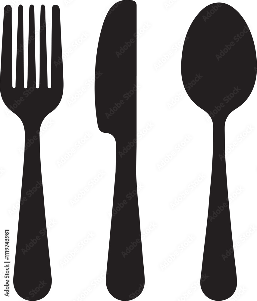 set of fork, knife, spoon logo silhouette design vector art illustration
