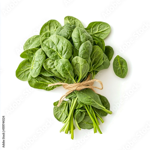 Bundle of fresh spinach isolated on white background. photo