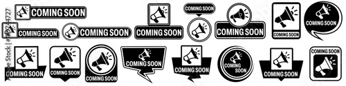 set collections labels coming soon sign. Launching soon symbol icon design vector illustration