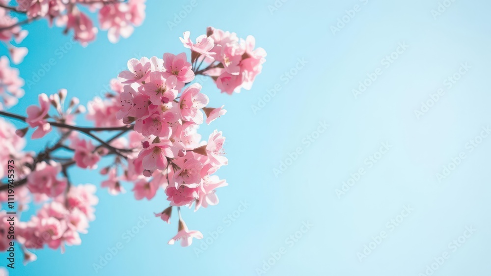 Soft focus image of vibrant pink cherry blossom tree in full bloom against clear blue sky, outdoors, abstract Soft focus image of vibrant pink cherry blossom tree in full bloom against clear blue sky, outdoors, abstract