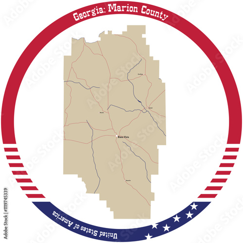 Map of Marion County in Georgia, USA arranged in a circle.