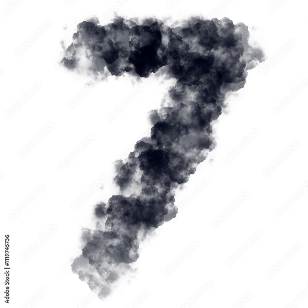 Number Seven (7) made with Sky or Cloud effect, Fog or smoke isolated on white background, Black color, Mist or smog Special effect, Abstract, Creative, Illustration design Number Seven (7) made with Sky or Cloud effect, Fog or smoke isolated on white background, Black color, Mist or smog Special effect, Abstract, Creative, Illustration design