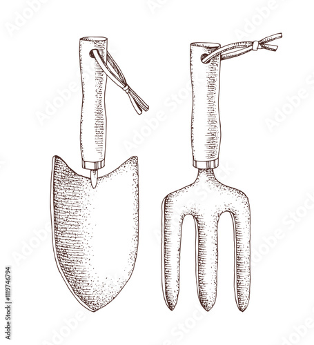 Garden fork and trowel vector illustration