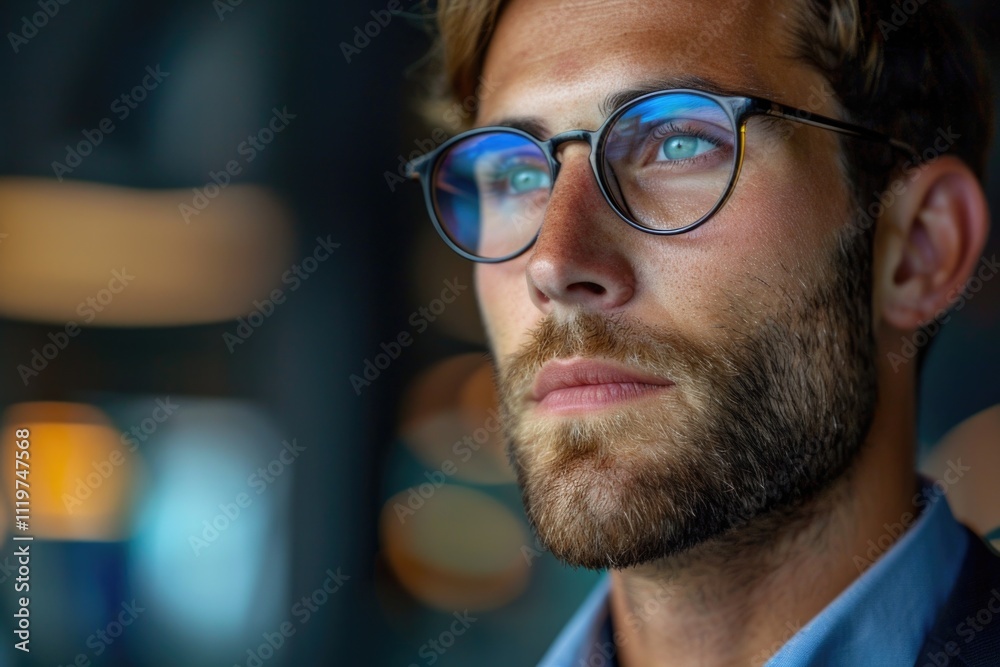 A close-up shot of a person wearing glasses, ideal for use in portraits or illustrations A close-up shot of a person wearing glasses, ideal for use in portraits or illustrations