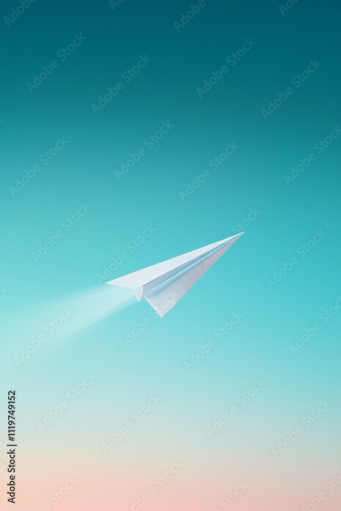 A paper airplane on a smooth azure sky gradient.