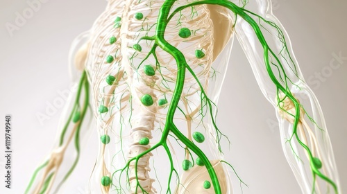 Comprehensive 3D illustration of human lymphatic system, isolated on white background photo