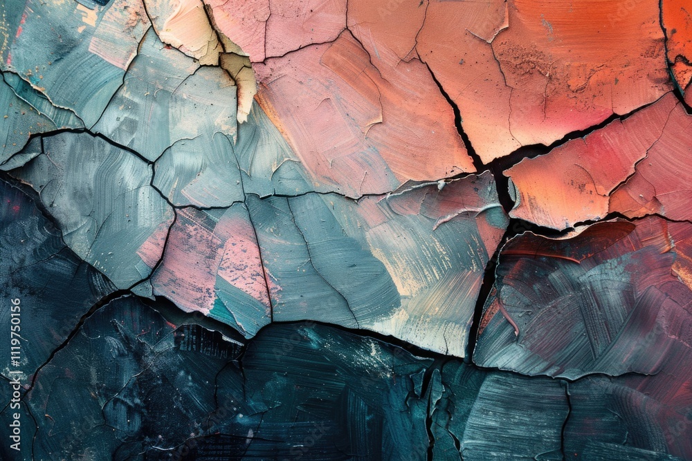 Fototapeta premium A close-up of a cracked painting surface with intricate details