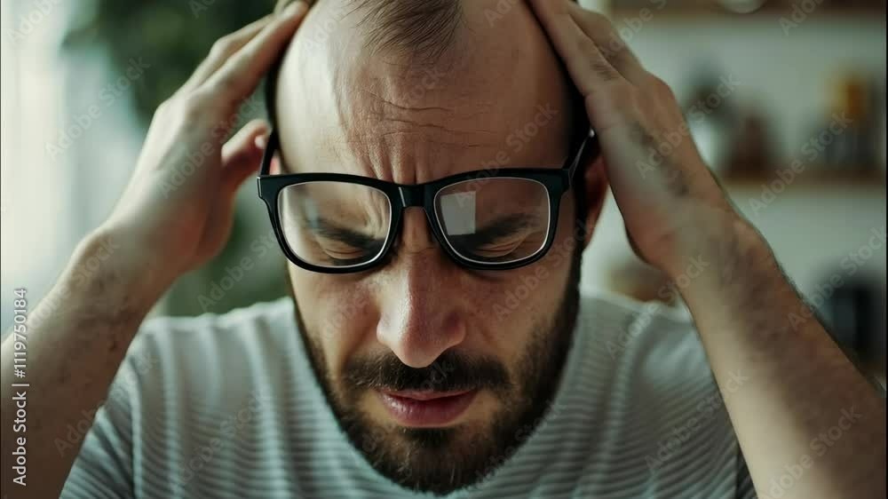 a close-up of a balding man. Selective focus a close-up of a balding man. Selective focus