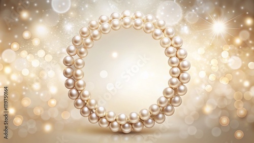 Elegant Pearl Beads Round Frame on Soft Beige Bokeh Background for Wedding Invitations - Realistic  Design with White Pearls and Delicate Details in High Depth of Field