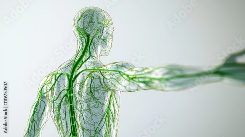 Comprehensive 3D illustration of human lymphatic system, isolated on white background photo