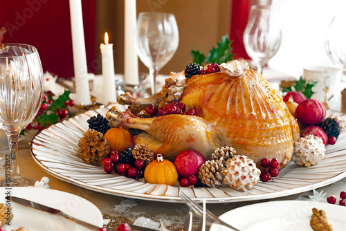 a traditional roast turkey beautifully garnis photo