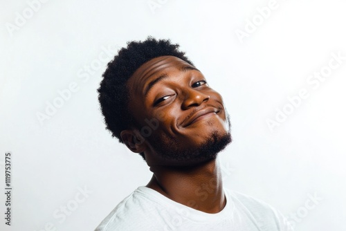 Portrait of a bearded man wearing a white t-shirt, simple yet distinctive look