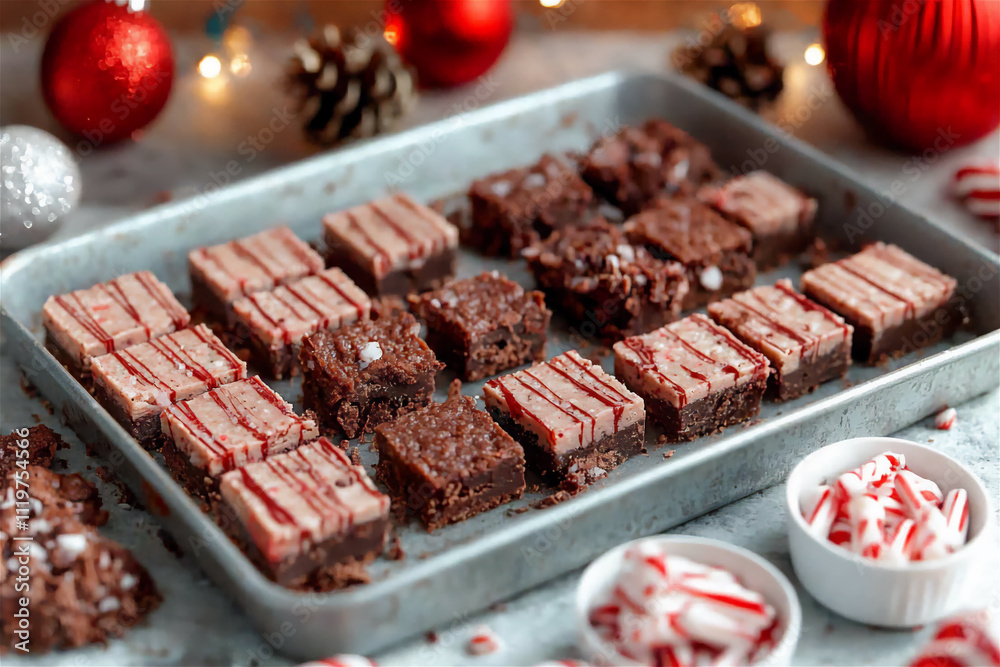 a tray of festive holiday fudge with layers o a tray of festive holiday fudge with layers o