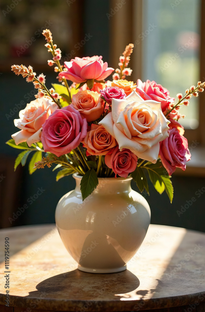 Flower arrangements in pastel colors in a heart-shaped vase