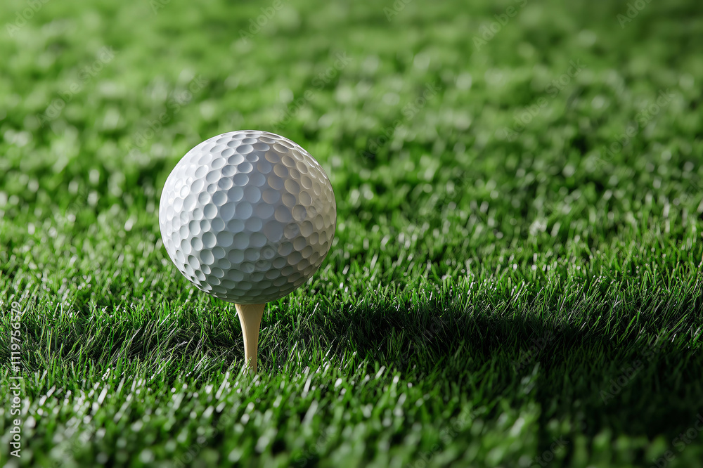 White golf ball on green grass, ready to be hit, evokes a leisurely game on a sunny day. Perfect for golf concepts White golf ball on green grass, ready to be hit, evokes a leisurely game on a sunny day. Perfect for golf concepts