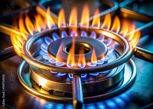 High-Quality Slow Motion Video of Ring Gas Burner Ignition with Copy Space for Text Overlay, Captured at 1000 FPS in Full HD, Perfect for Cooking and Kitchen Related Content photo