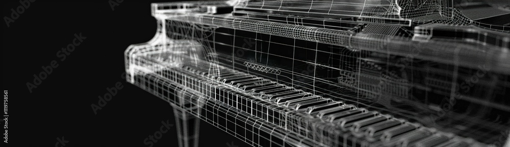 closeupA hauntingly beautiful wireframe mesh depiction of a musical graveyard, showcasing forgotten instruments and the evolution of music ,Music closeupA hauntingly beautiful wireframe mesh depiction of a musical graveyard, showcasing forgotten instruments and the evolution of music ,Music