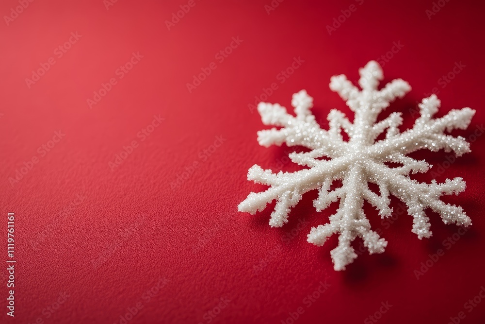 Delicate White Snowflake Ornament on a Vibrant Red Background Perfect for Winter Season Designs and Holiday Decorations Capturing the Essence of Festive Cheer