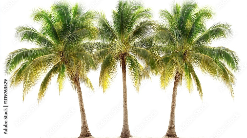 Obraz premium A palm trees with green fronds are against a white background.