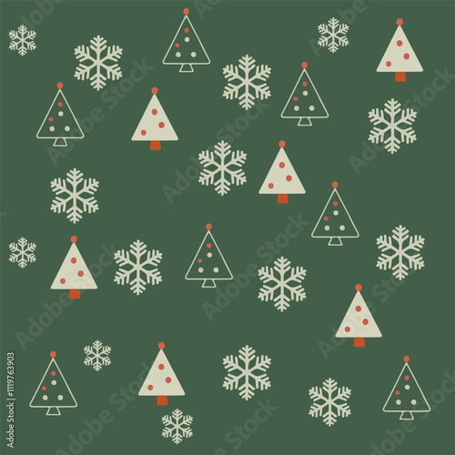 Christmas semless pattern. Beautiful green and white christmas tree and falling snow seamless pattern specially for christmas and winter themed web sites and designs