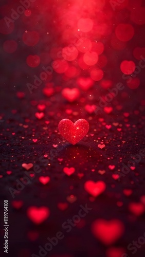 Valentine's day background or wallpaper with red hearts, deep background.