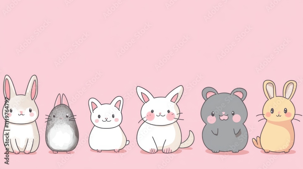 Naklejka premium Whimsical Wildlife: Simple Cartoon Animal Illustrations