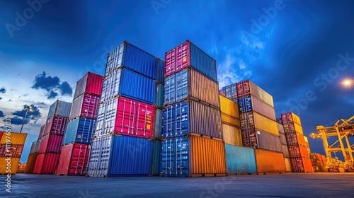 Containers in shipping yard, shipping port,. photo