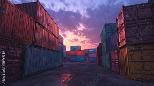 Wallpaper Mural Containers in shipping yard, shipping port. Torontodigital.ca