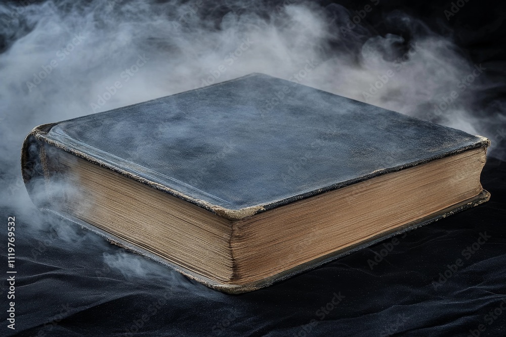 Mysterious Old Book Surrounded by Smoke with a Dark Elegant Background That Evokes a Sense of History, Mystery, and Enchantment for Creative Projects Mysterious Old Book Surrounded by Smoke with a Dark Elegant Background That Evokes a Sense of History, Mystery, and Enchantment for Creative Projects