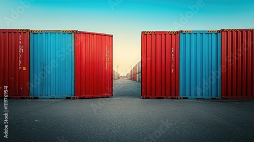 Containers in shipping yard, shipping port. photo