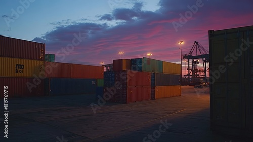 Containers in shipping yard, shipping port. photo