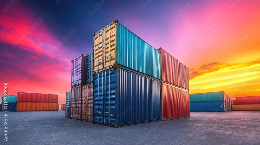 Fototapeta premium Containers in shipping yard, shipping port.