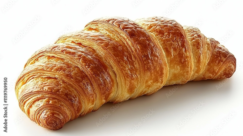 A golden brown croissant, lies on a white surface. A golden brown croissant, lies on a white surface.