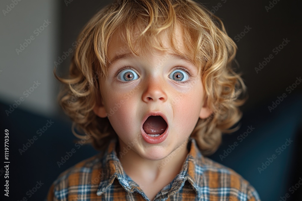 A young boy looking surprised, expression of surprise