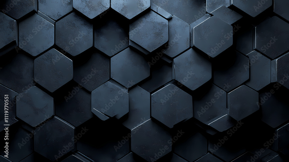 An organic pattern of dark gray lines creates the illusion of a wavy hexagon on a black background. A complex and textured design adds depth to the black canvas.