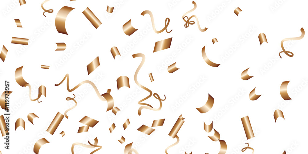 Fototapeta premium Luxury vector Golden confetti isolated on white background. Scatter gradient with gold confetti on dark backdrop. Glamour falling glitter. New year wallpaper .brochure template. Cover texture design. 