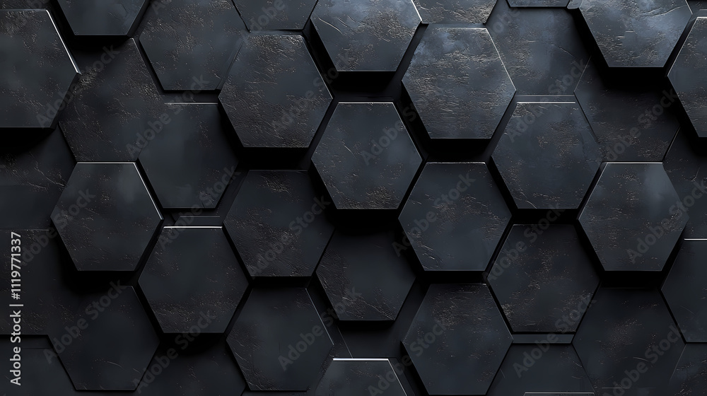 An organic pattern of dark gray lines creates the illusion of a wavy hexagon on a black background. A complex and textured design adds depth to the black canvas.