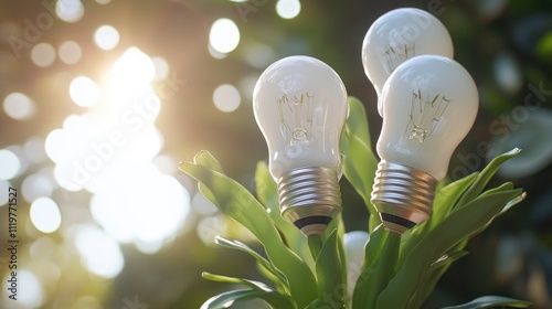 Three light bulbs sitting on top of a planter photo