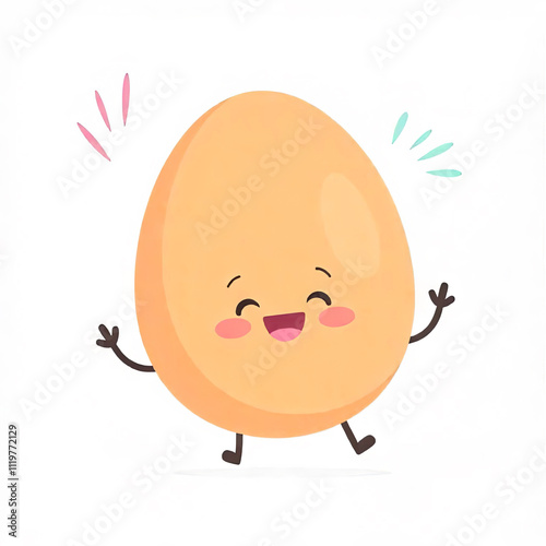 Funny chicken egg with face, arms and legs on white background