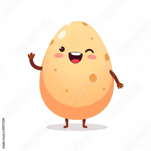 Funny chicken egg with face, arms and legs on white background