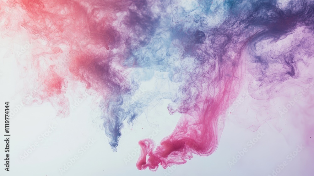 Fototapeta premium Colorful abstract smoke swirls on a white background from incense sticks creating a vibrant ethereal atmosphere.