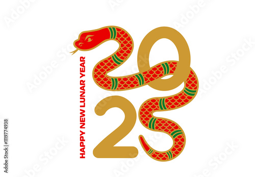 2025 Chinese lunar new year snake vibrant vector calendar number for festivities and cultural celebrations, featuring traditional red and gold reptile animal symbolizing prosperity and good fortune