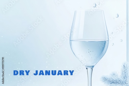 Elegant Glass of Water with Dewdrops Celebrating Dry January on Frosty Background photo