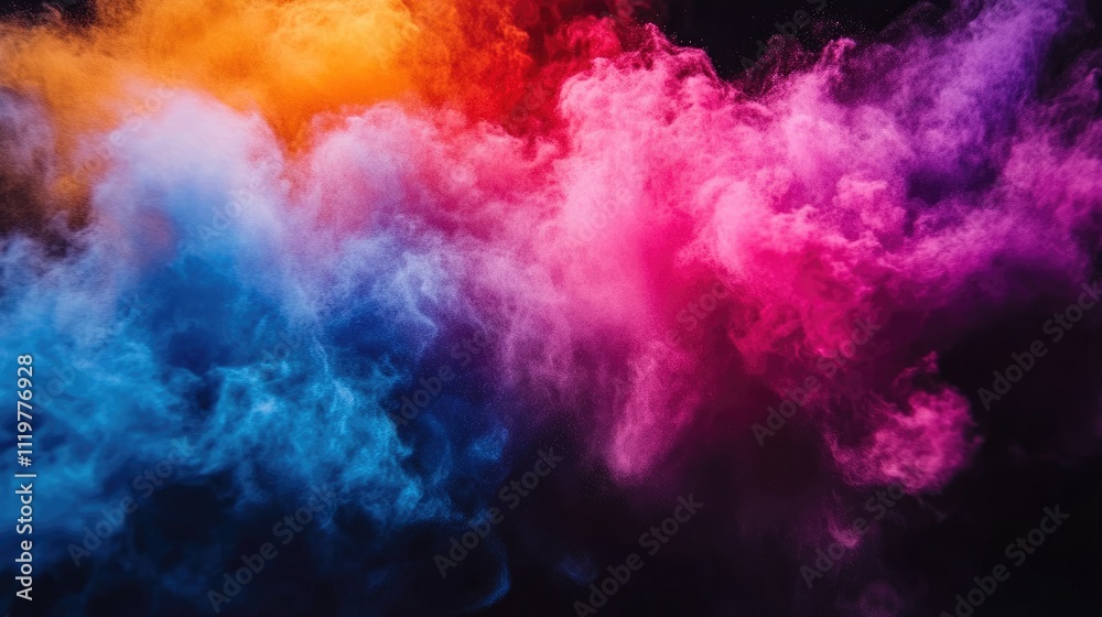 Vibrant color powder explosion creating a dynamic and artistic abstract background against a dark backdrop for creative design use