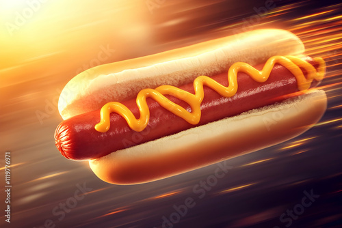 Fast hot dog with mustard in motion blur. photo