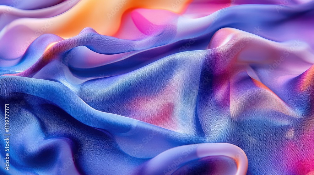 Fototapeta premium Colorful abstract fabric texture with soft waves and gradient effects showcasing elegance and depth suitable for design backgrounds.