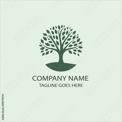 Green tree logo hand drawn illustration artwork