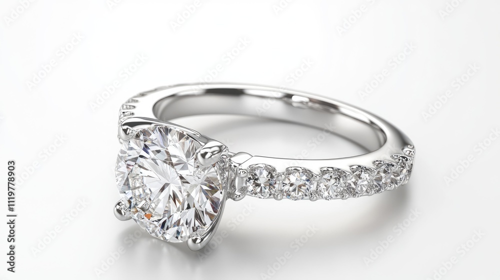 Elegant diamond engagement ring showcased on a clean white backdrop highlighting its brilliance and exquisite design details. Elegant diamond engagement ring showcased on a clean white backdrop highlighting its brilliance and exquisite design details.