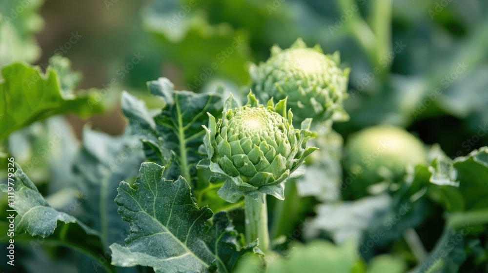Farmers inspecting vibrant green artichokes in a lush vegetable garden showcasing agricultural practices and quality control. Farmers inspecting vibrant green artichokes in a lush vegetable garden showcasing agricultural practices and quality control.
