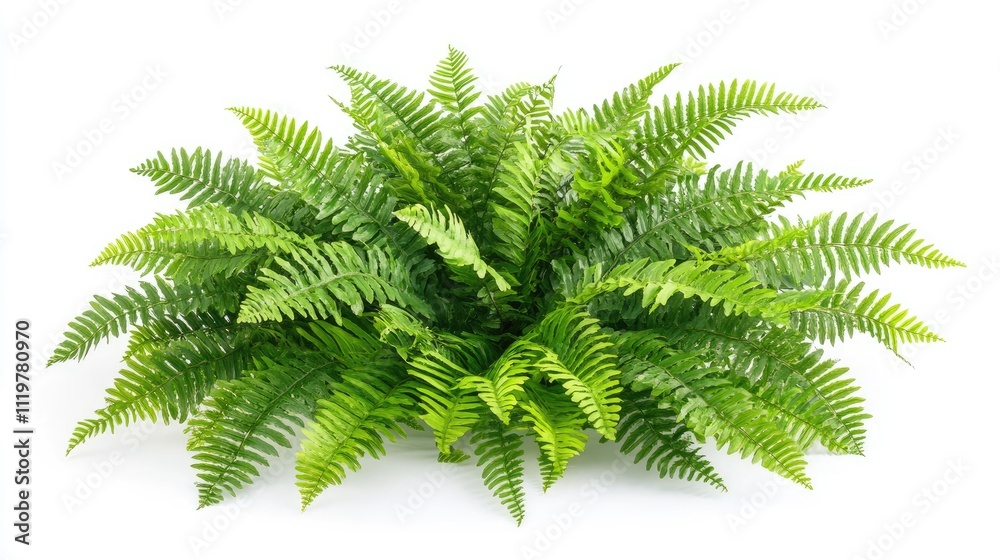 Naklejka premium Lush fern leaves ornamental foliage arrangement isolated on white background showcasing vibrant green textures and natural beauty